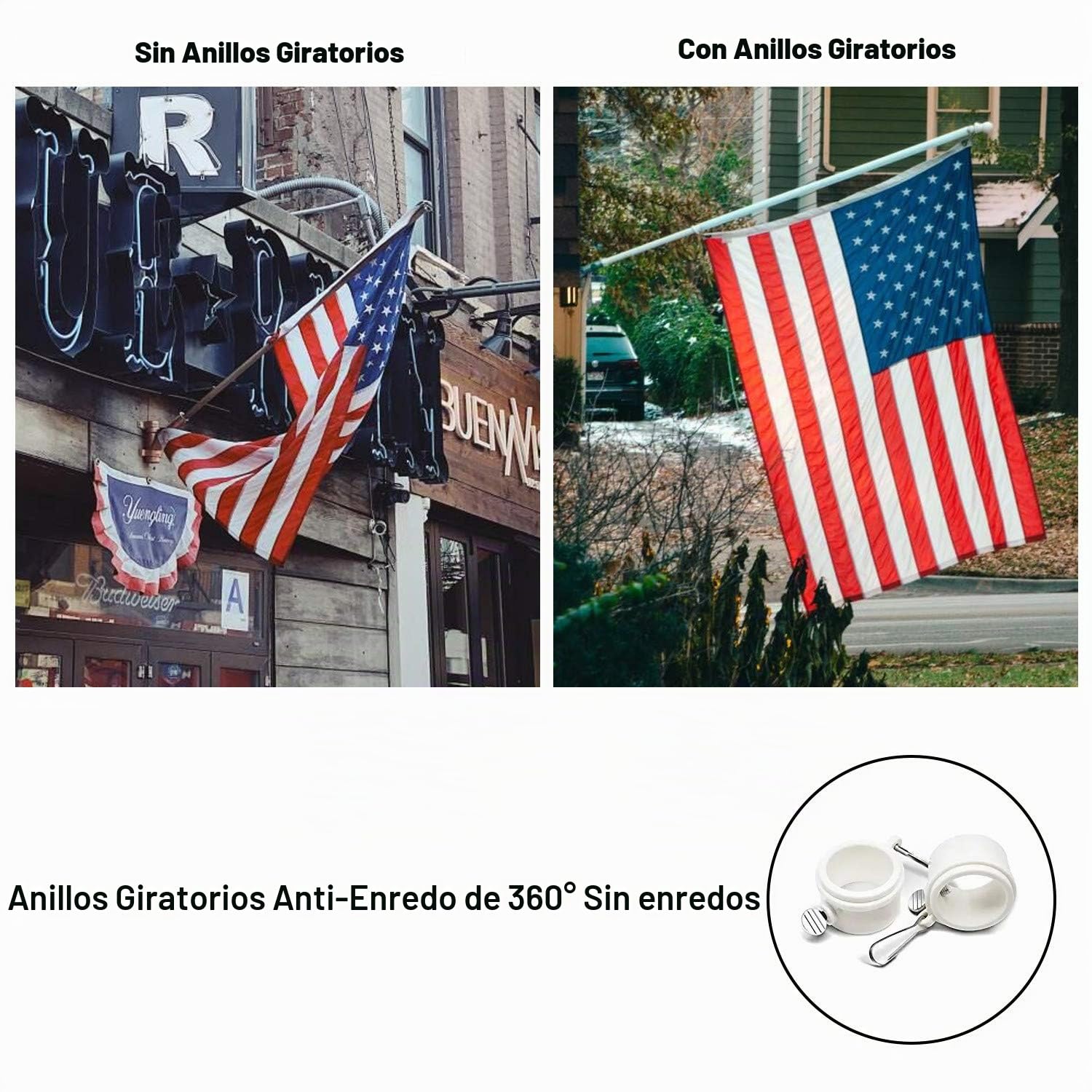 Kit de Asta de Bandera de Aluminio Plata 150cm con Soporte Asta de Bandera de Acero Inoxidable, Kit de Barra de Bandera de Montaje en Pared Exterior con Anillos Giratorios/Base Plata