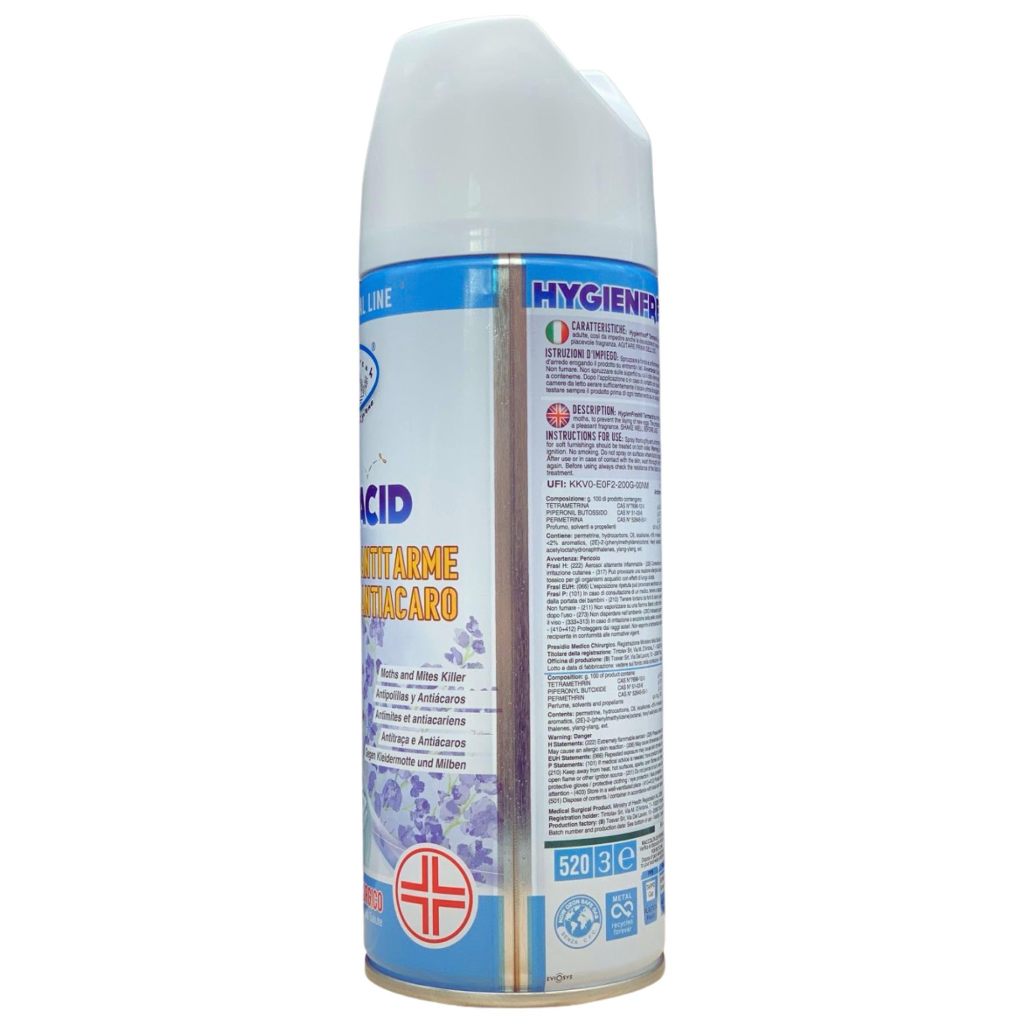 Profumo Deodorante Spray TARMACID Antitarme - Antiacaro. Per Tessuti, Ambienti, Guardaroba, Cassetti Etc. Non Bagna, Non Lascia Aloni 400ml (2 Spray)