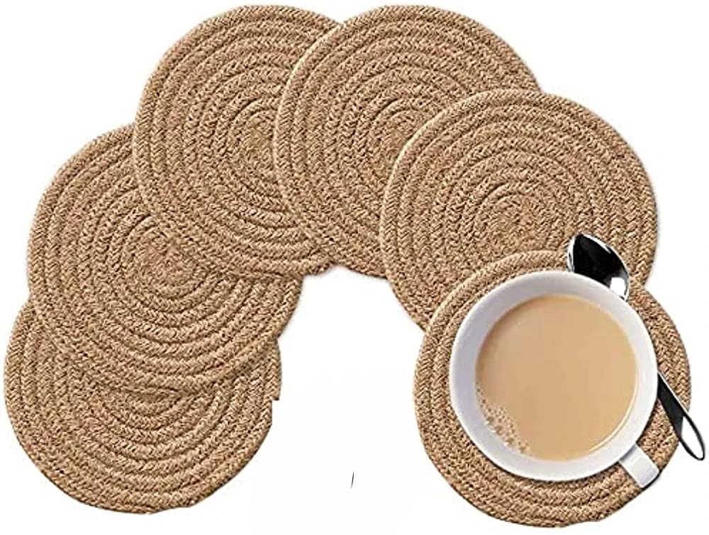 Small Jute Round Dining Table Rope Tea Coffee Coaster Set of 6 for Glass Home Decoration Rustic Bedroom Bedside Item for Mat, Corner Stand, Hot Plates, Shelf, Kitchen-image-17