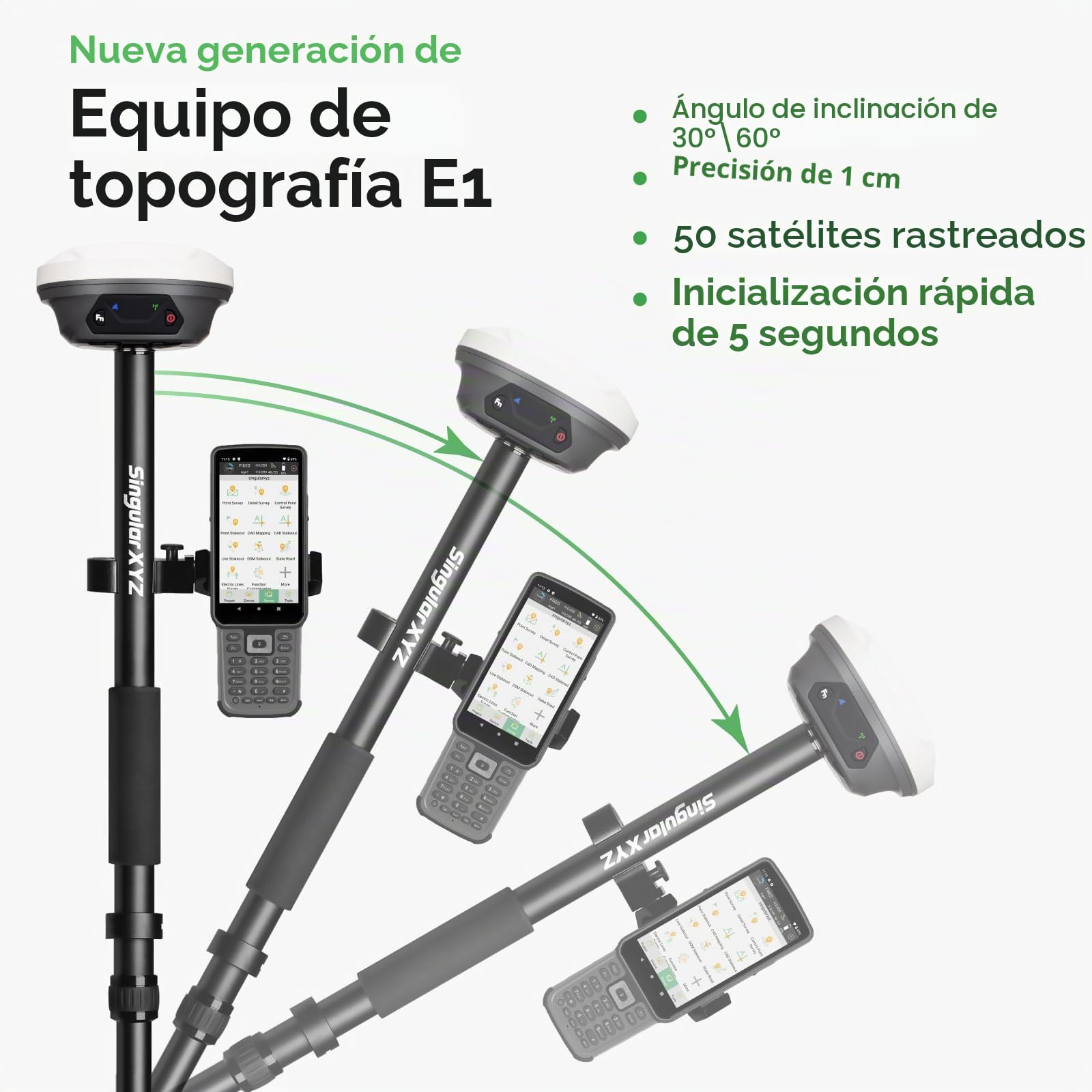 E1 GNSS IMU RTK Equipo de topografía GPS Rover con receptor de postes Rtk Gnss software de encuesta de colector de mano, 1408 canales, precisión de 1 cm, distancia de 5 km