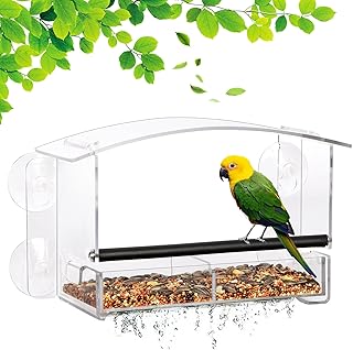 Urban Deco Window Bird Feeder with Strong Suction Cups, Acrylic Bird Feeder with Drainage Holes and Removable Bird Seed Bowl, Bird Window Feeder for Garden product image