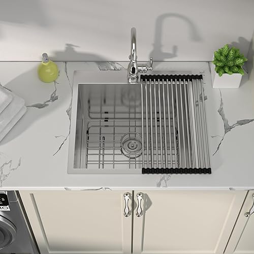 Miniatura 3 de Sarlai Fregadero de lavandería de 22 pulgadas de profundidad, fregadero de lavandería de 12 pulgadas de profundidad, fregadero de cocina de acero