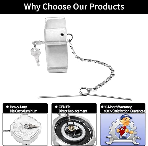 Miniatura 4 de Tapa de combustible con bloqueo, compatible con Freightliner Cascadia Columbia Century Coronado 1996-2018, tapa de gas con bloqueo de giro de 14,