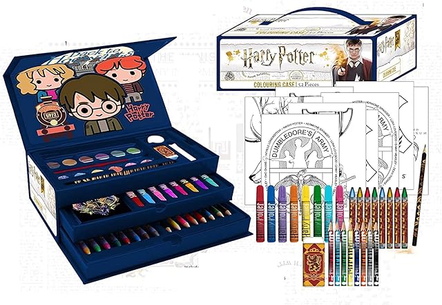 Harry Potter Hogwarts Kids Childrens 52 Pieces Art Case with Colouring Pens, Pencils, Paint Set Travel Set for Kids Christmas Toy