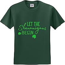 Let The Shenanigans Begin T-Shirt - St. Patrick's Day Shirt for Men & Women - Unisex Dark Green Tee - Sizes S to 4XL