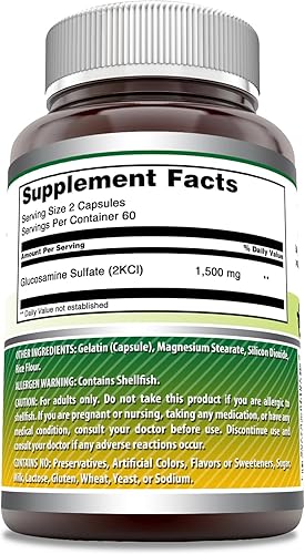 Miniatura 5 de Amazing Formulas Sulfato de glucosamina de 1500 mg  Suplemento de cápsulas  Sin OMG  Sin gluten  Fabricado en Estados Unidos (240 unidades)
