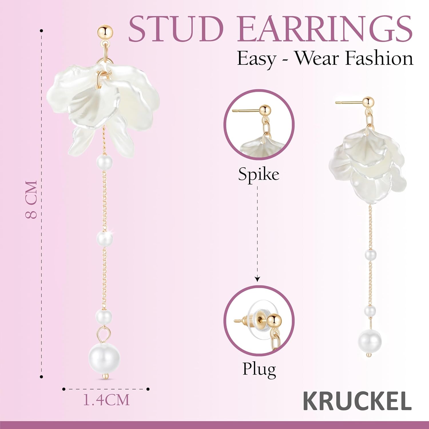 KRUCKEL Flower Dangle Earrings for Women,White Petals Long Drop Pearl Dangling Earring,Great Gift for Wedding, Birthday, Graduation and Anniversary