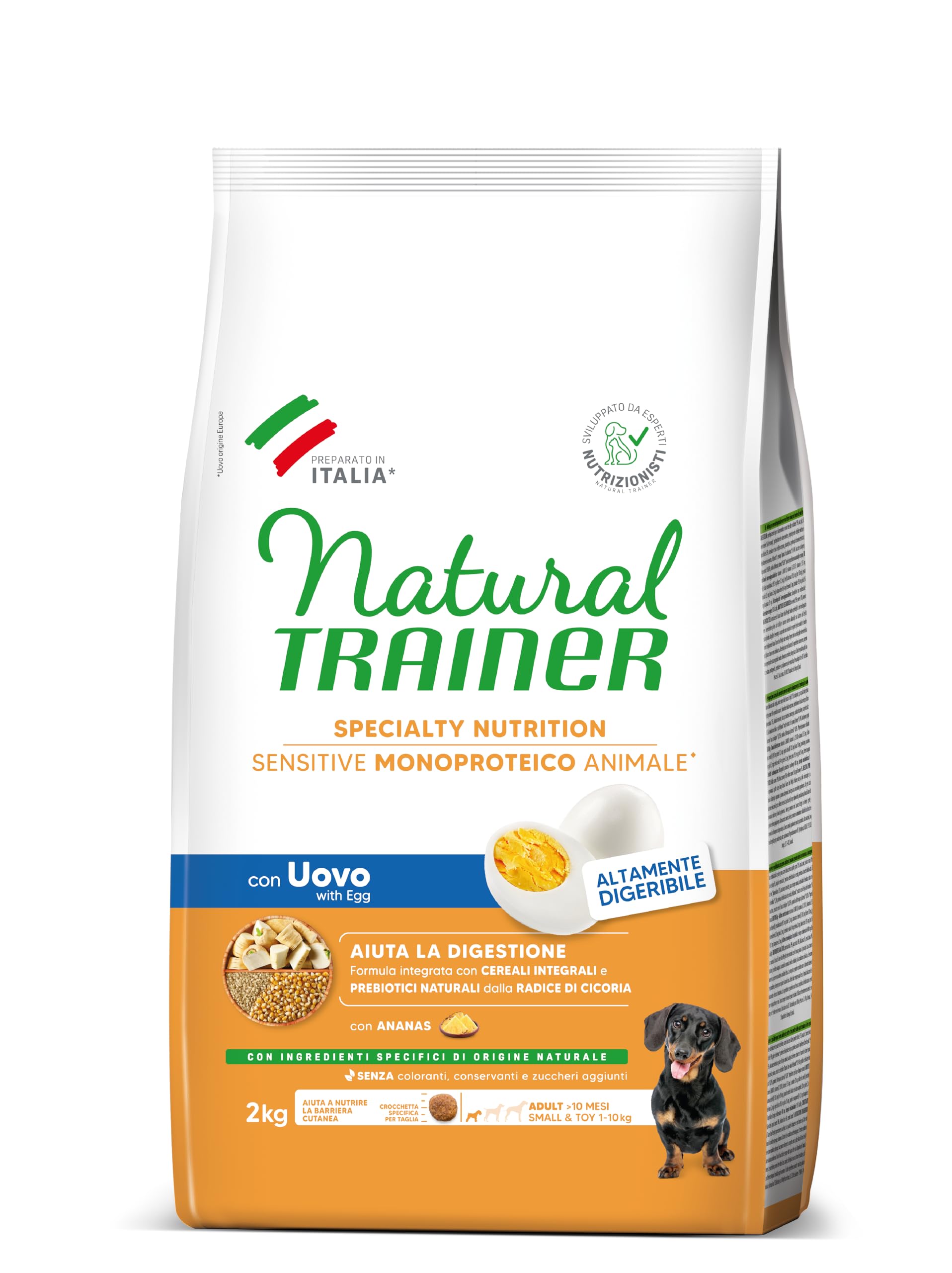 Natural Trainer Sensitive No Gluten - Alimento para Perros Adultos Small&Toy con Huevo y Cereales integrales, 2 kg
