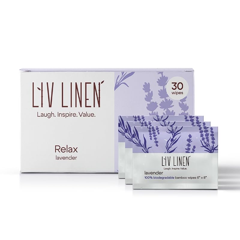 Lenços desodorantes de bambu Liv Linen com fragrância de lavanda, pacote com 30