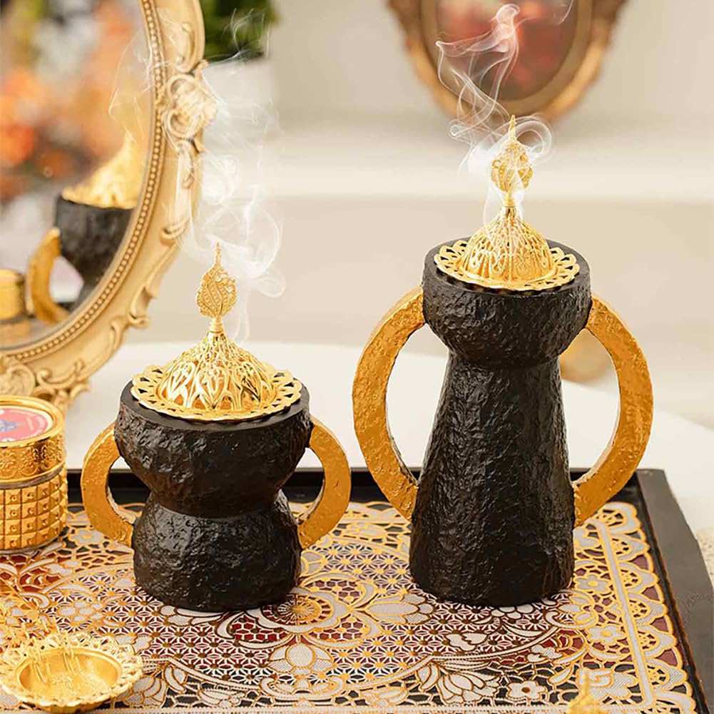 Ręczny palnik kadzidełkowy z żywicy z podwójnymi uszami antyczny Eid Bliski Wschód Arabski Festiwal Uchwyt Dekoracja domu Ozdoba Piec do aromaterapii (biały, L)