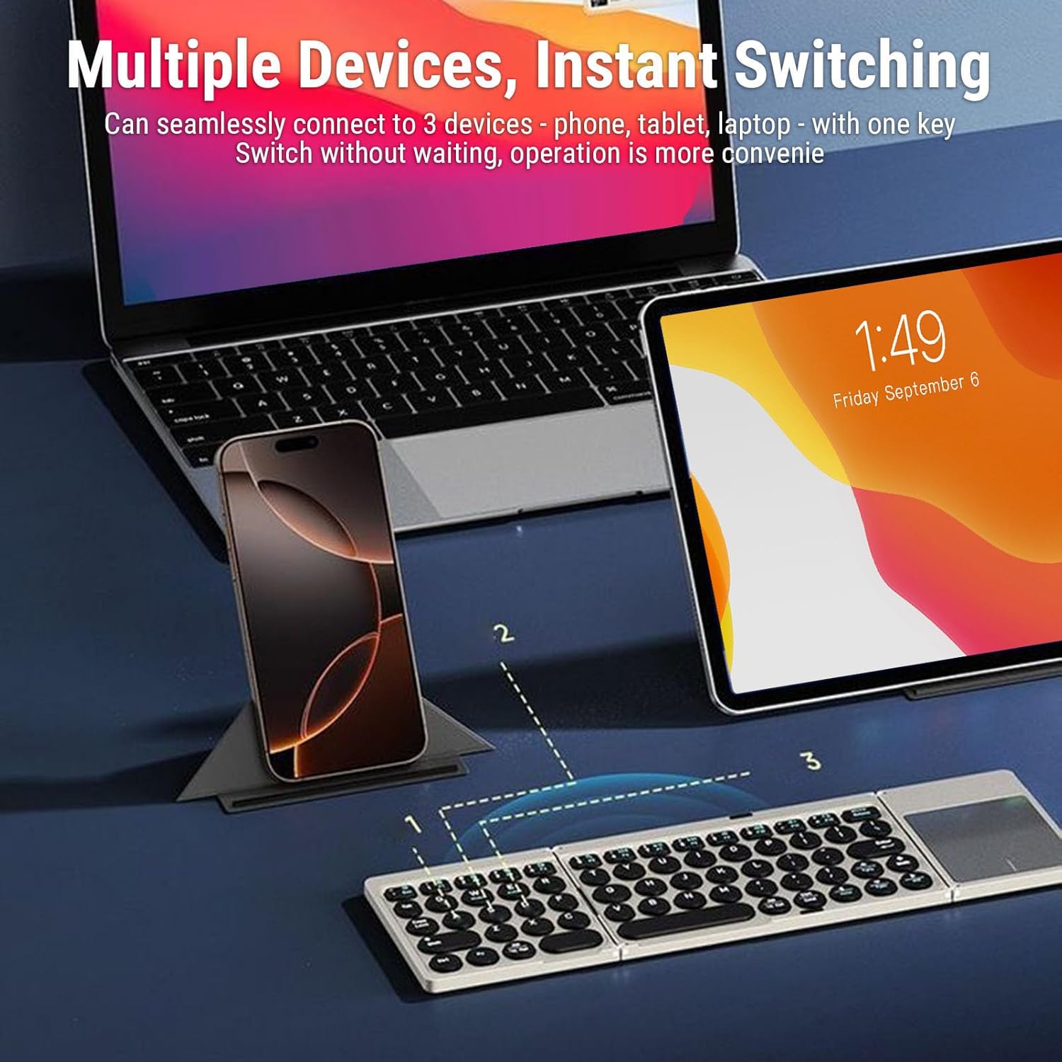 Cuifati Foldable Bluetooth Keyboard Wireless Portable Keyboard with High Sensitivity Touchpad & PU Leather Cover for Phone Tablet Laptop