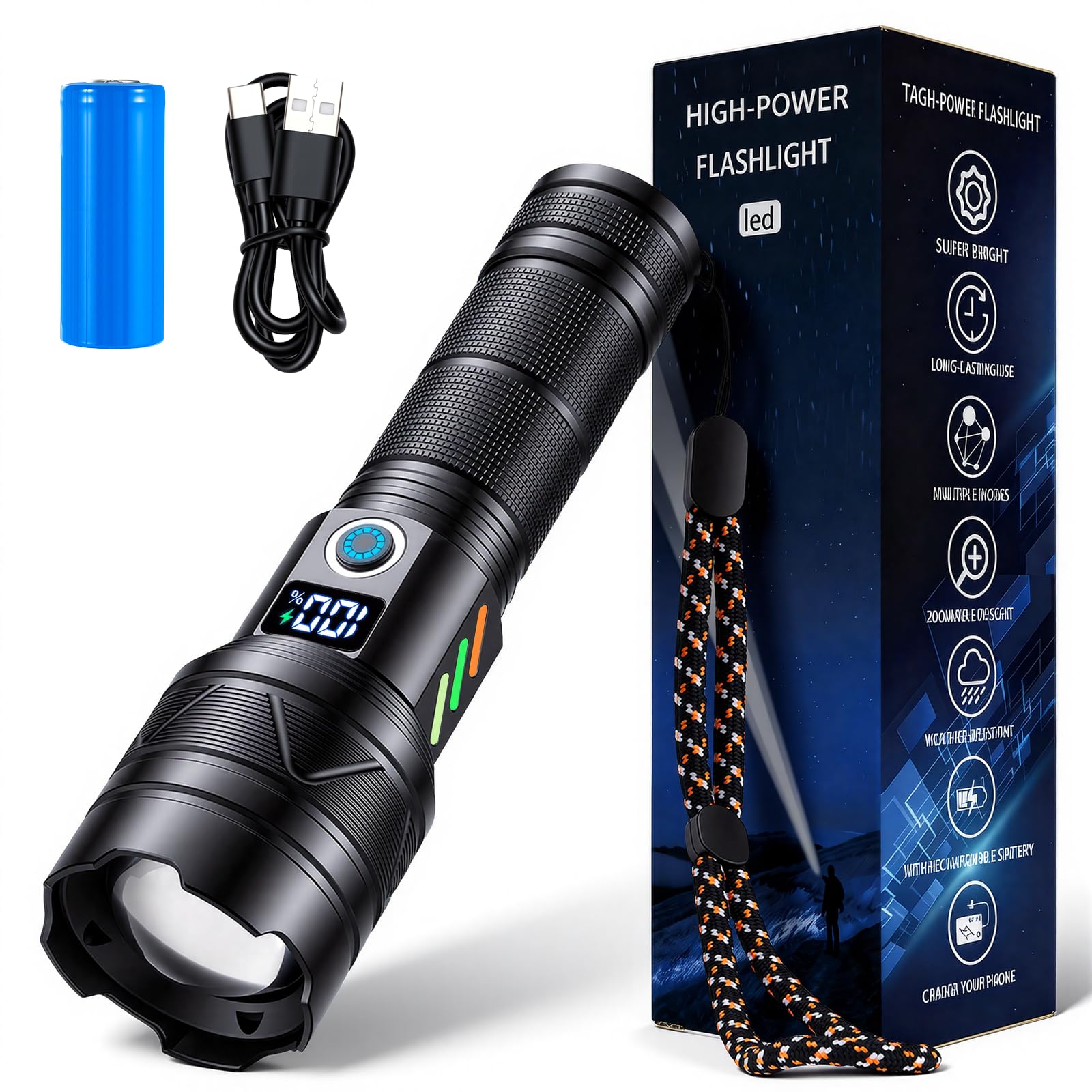 Linterna Led Recargable, Linternas de Alta Luminosidad con Zoom Ajustable