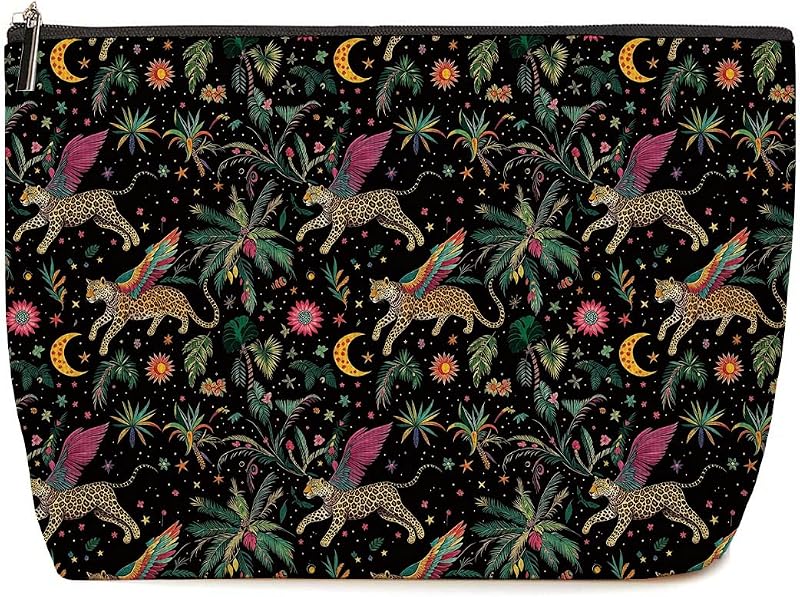 Necessaire de maquiagem Lovdazzles Mythical Jungle com estampa de leopardo, 25,4 x 17,78 x 5,08 cm