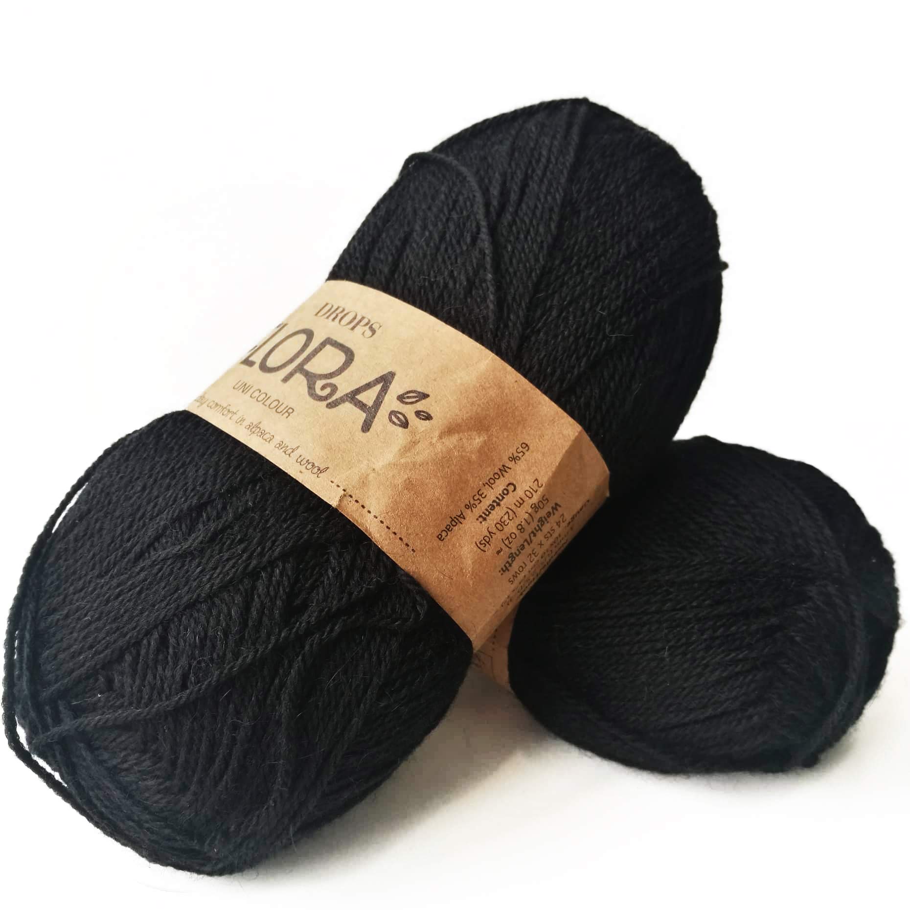 DROPS Flora 06 UNI Black 4 ply Alpaca and Wool Knitting and Crochet Yarn — image 1