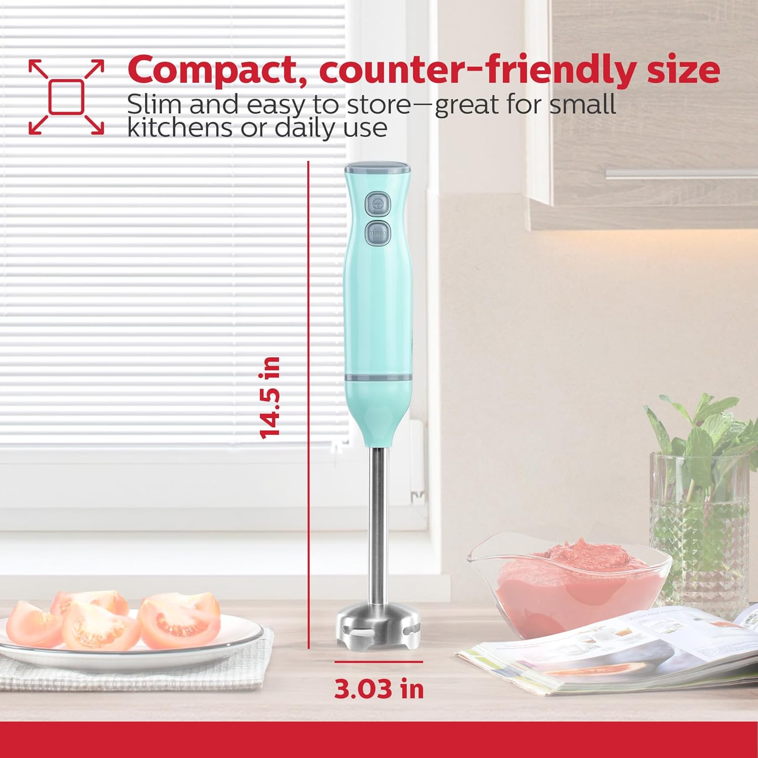 Holstein Housewares 2-Speed Hand Blender, Stainless Steel Blades, Dishwasher Safe, Ergonomic Design. Versatile Performance for Soups, Batters, Beverages and more