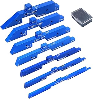 Router Table Set Up Bars, 7PCS Aluminum Precision Block Height Gauge Set for Woodworking Table Saw Accessories Angle Depth Thickness Router Gauge Set Up Carpenter Measuring Tools (Blue)