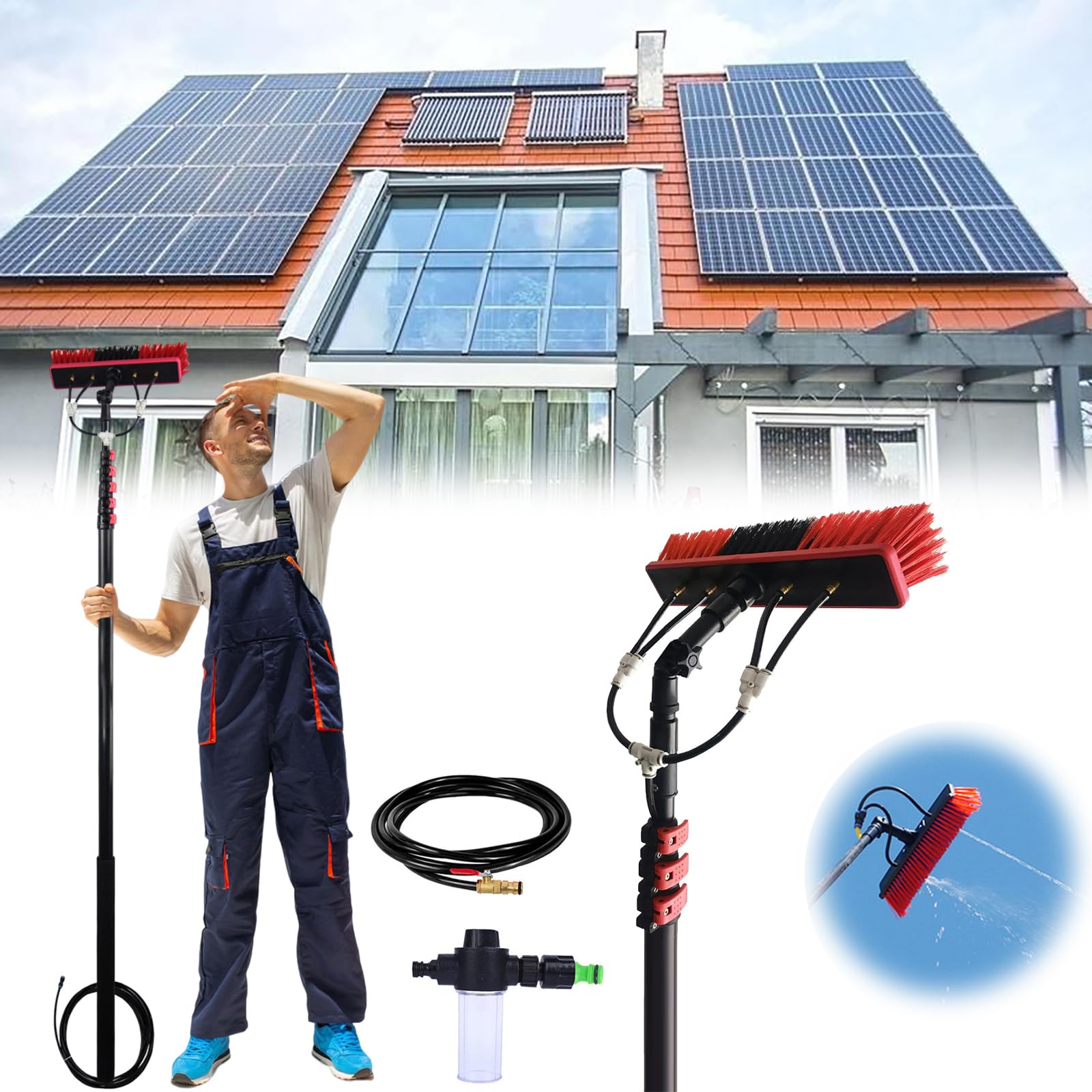 LMMIAOZ Window Cleaning Brush with Squeegee | 3.6-10.8M Extandable Telescopic | Water Fed Window Cleaning Pole Aluminium | Cleaner for Solar Panels | Cleaning Equipment (55cm Bru
