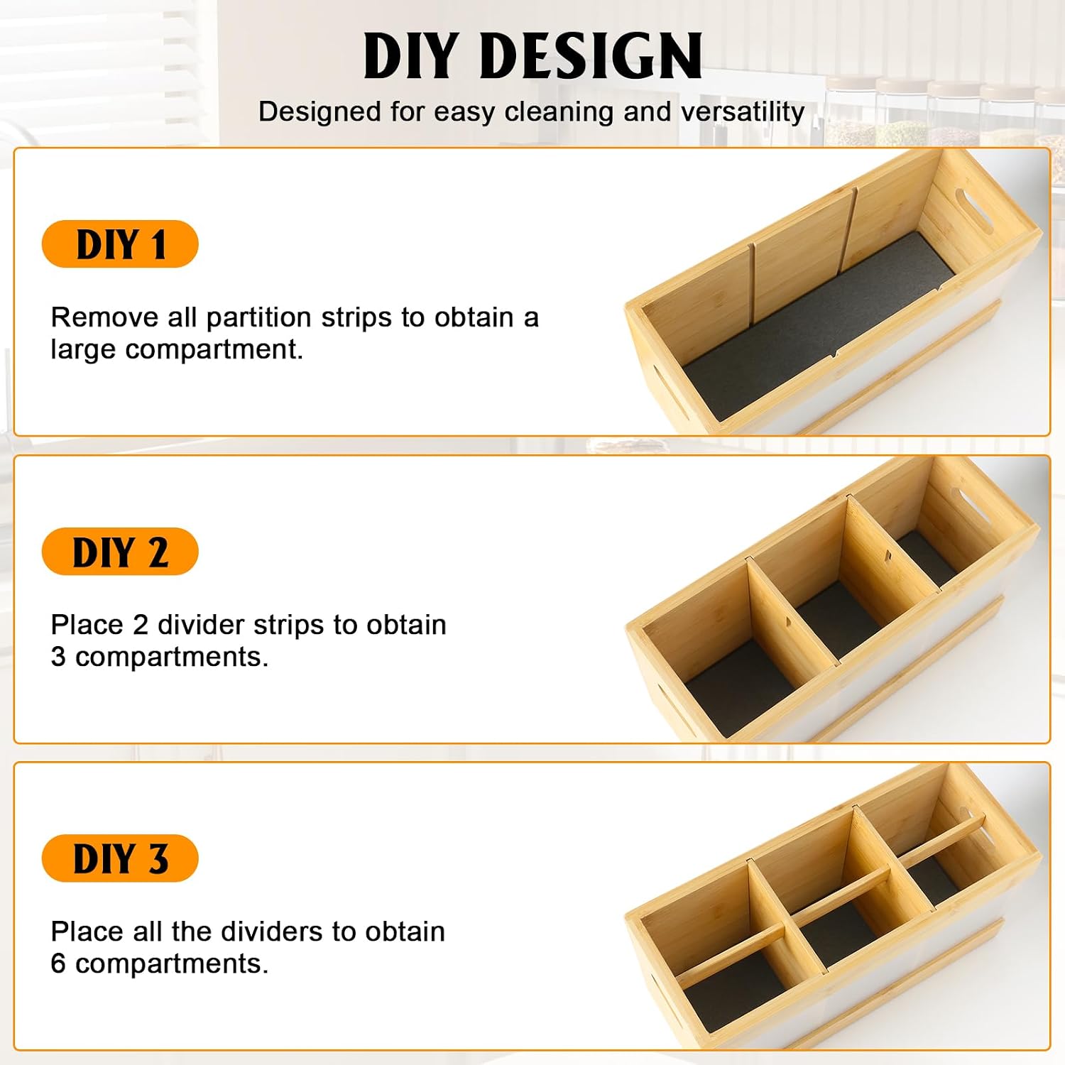 GAYISIC Bamboo Kitchen Utensil Holder Organizer for Counter or Countertop, Large Cooking Spoon Holder with Absorbing Drying Stone and 6 Compartments- for Farmhouse Kitchen Decor and Accessories