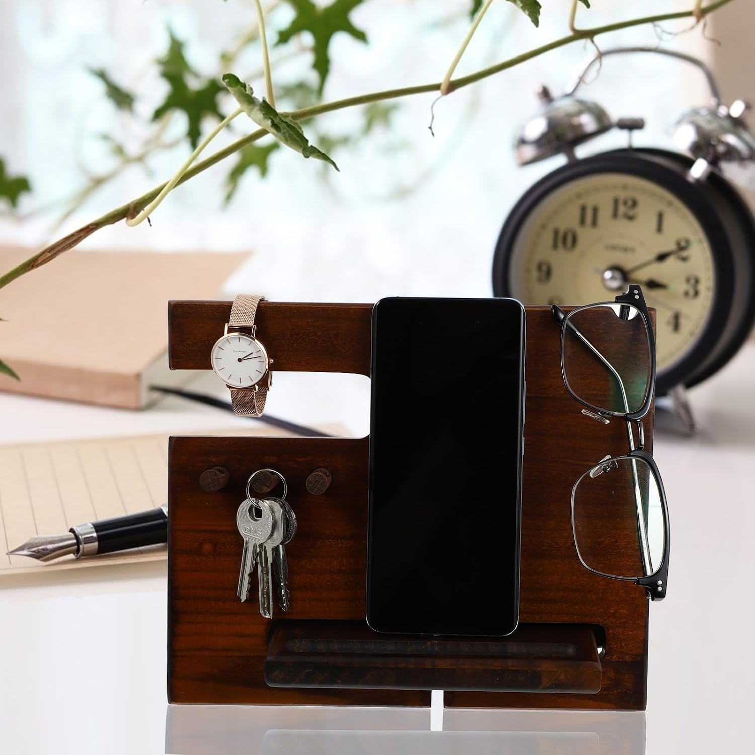 Wood Phone Holder with Pine Desktop Storage Bracket for Dorm Use image 4