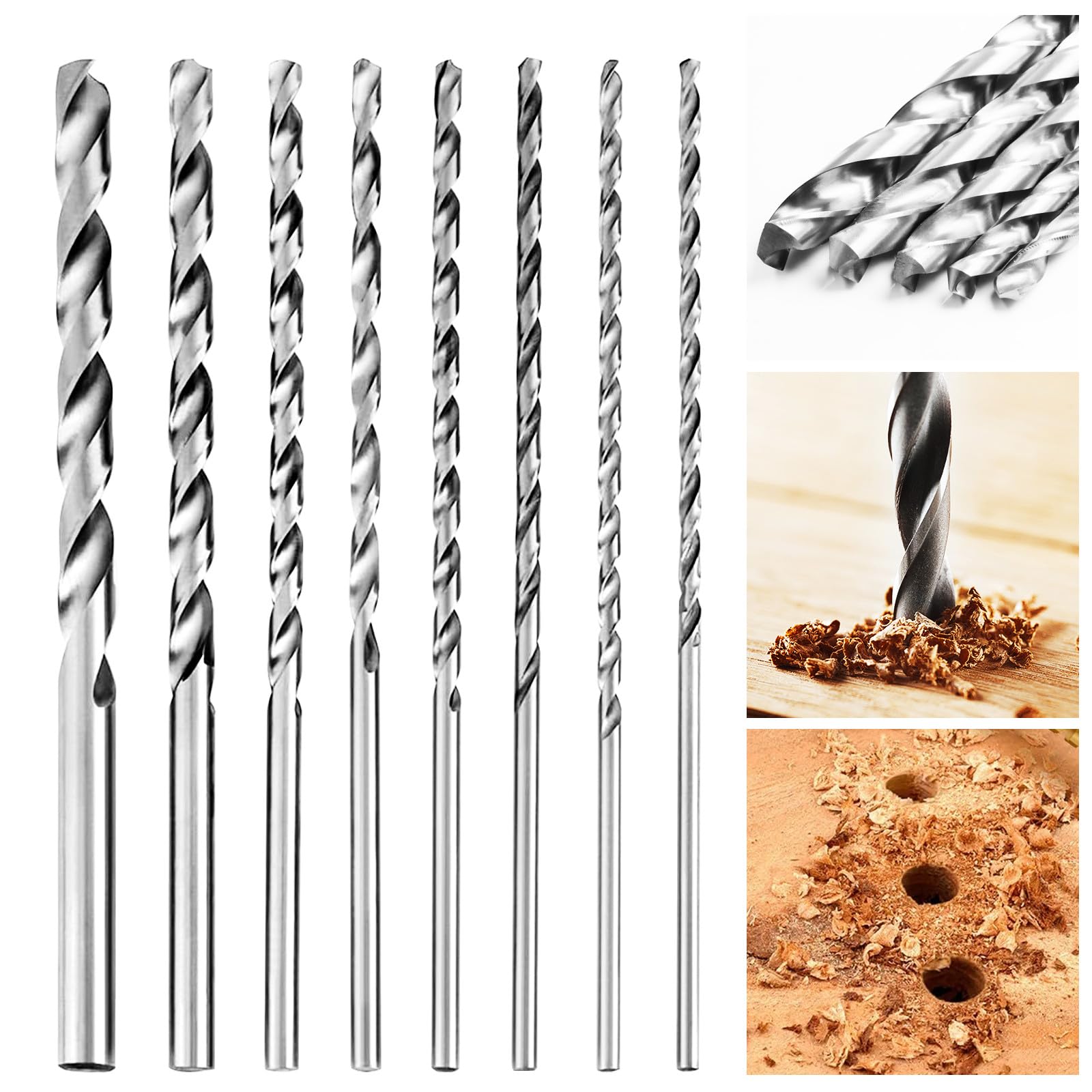 8pcs Extra Long Twist Drill Bits Set - 4-10mm High-Speed Steel For Wood, Plastic, Aluminum - View #6