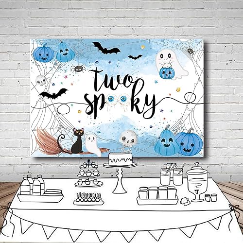 Miniatura 10 de MEHOFOND Fondo de Halloween de 7 x 5 pies con dos espeluznantes fotografías Happy Booday, fondo rosa acuarela para niñas, decoración de fiesta de