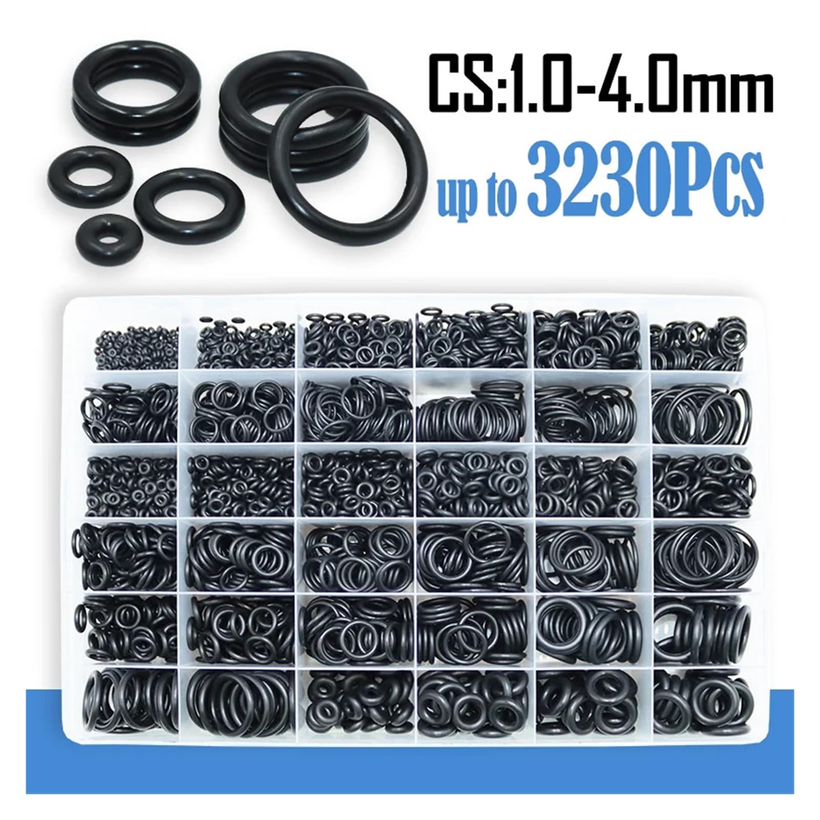 NBR O-Ring Kit, CS1.0-4.0mm Oil Resistant Seals | Nitrile rubber O-rings in 6 cross-section sizes. Oil and heat resistant. For plumbing.(Oring Kit 1620pcs)