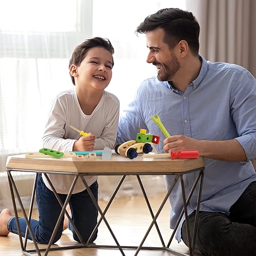 Miniatura 8 de Aomola Kit de herramientas para niños, juego de herramientas de madera con herramientas coloridas, juguetes de simulación, regalos para niños