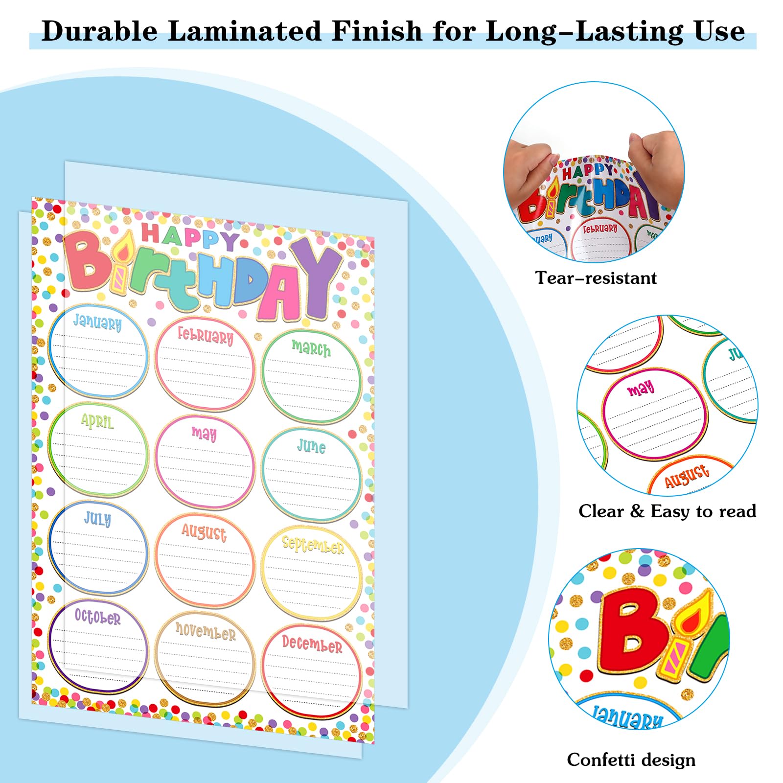 Facraft Birthday Poster For Classroom Confetti Happy Birthday Chart ...