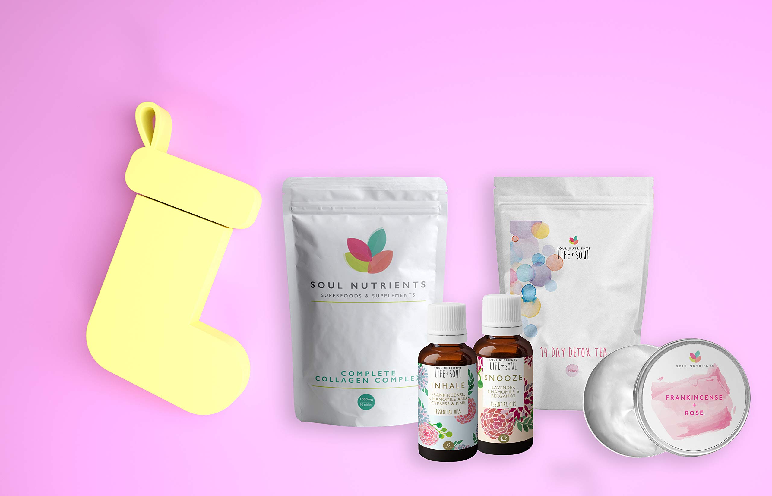 Regalo de Navidad para ella, belleza y bienestar, todo envuelto en tejido listo para rellenar, colágeno, té de desintoxicación, crema facial, aceite esencial
