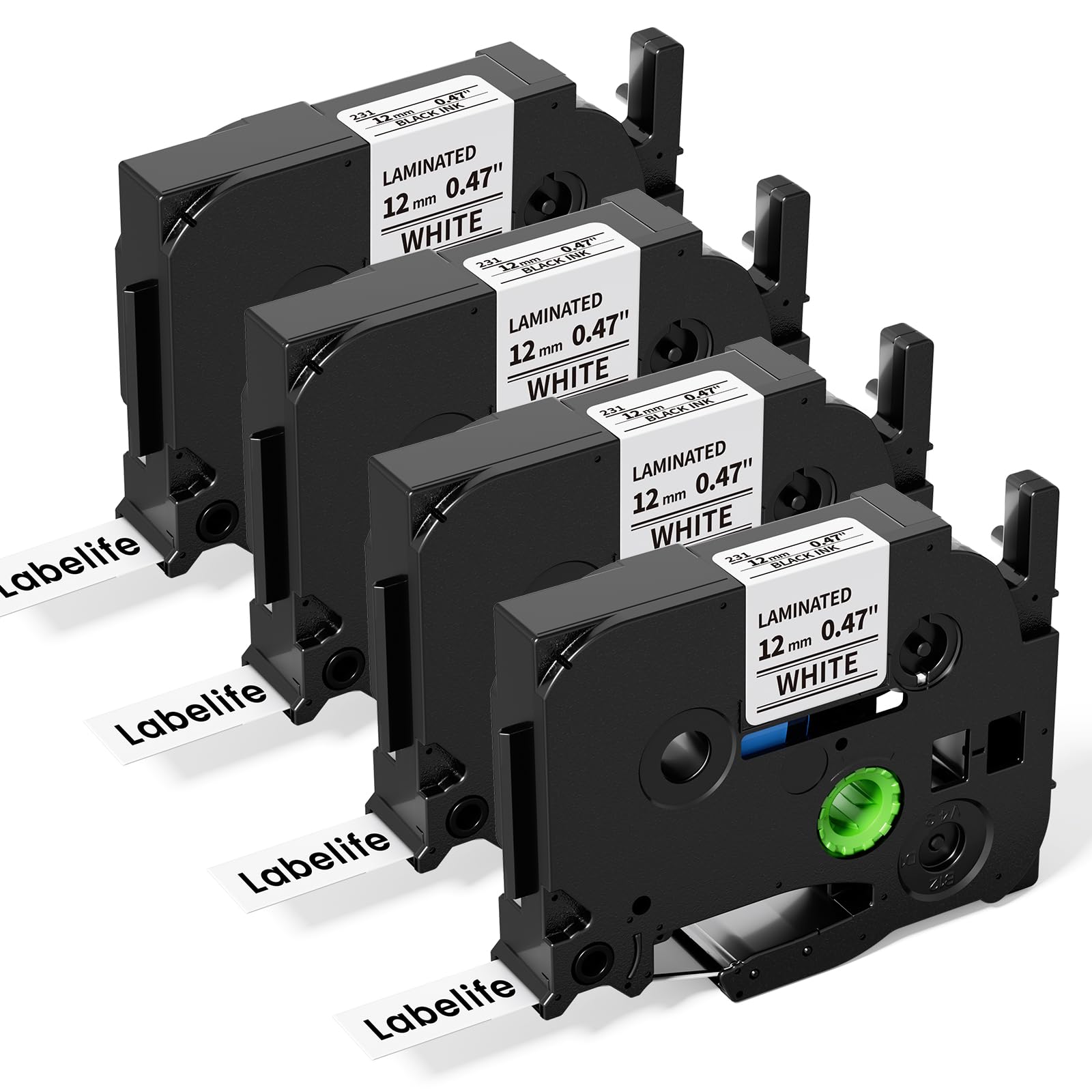 Labelife TZe TZ Tape 12mm 0.47 Laminated White Label Maker Tape Replacement for Brother P Touch Label Tape TZe-231 TZe231 Compatible with Brother