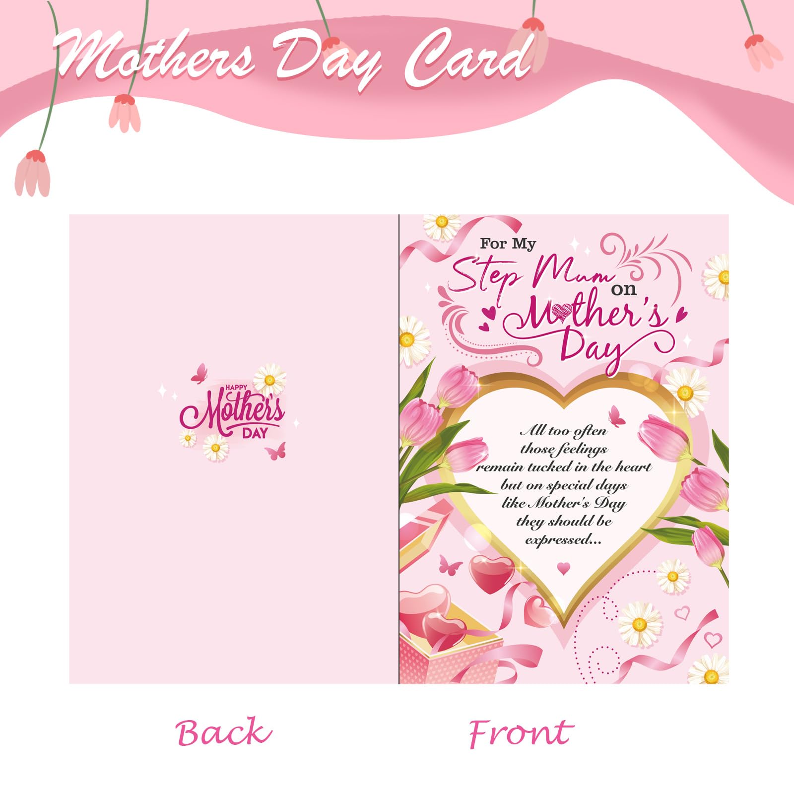 DPKOW Step Mum Mothers Day Card, Step Mum Gifts Mothers Day Card from Step Son Daughter - Image 4