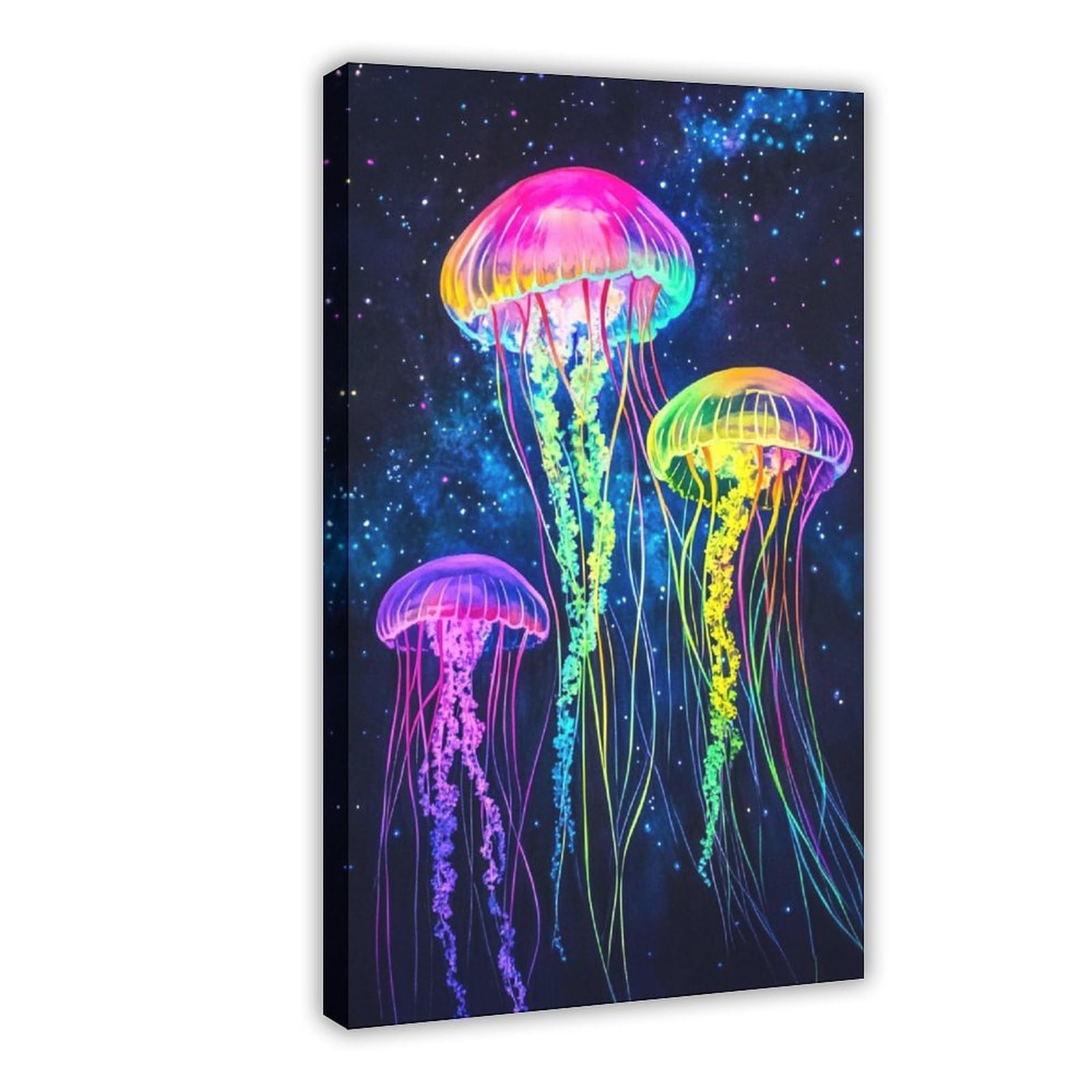Pyberon Frame-Style Neon Glowing Jellyfish Canvas Poster For Dorm Room Decor Gift