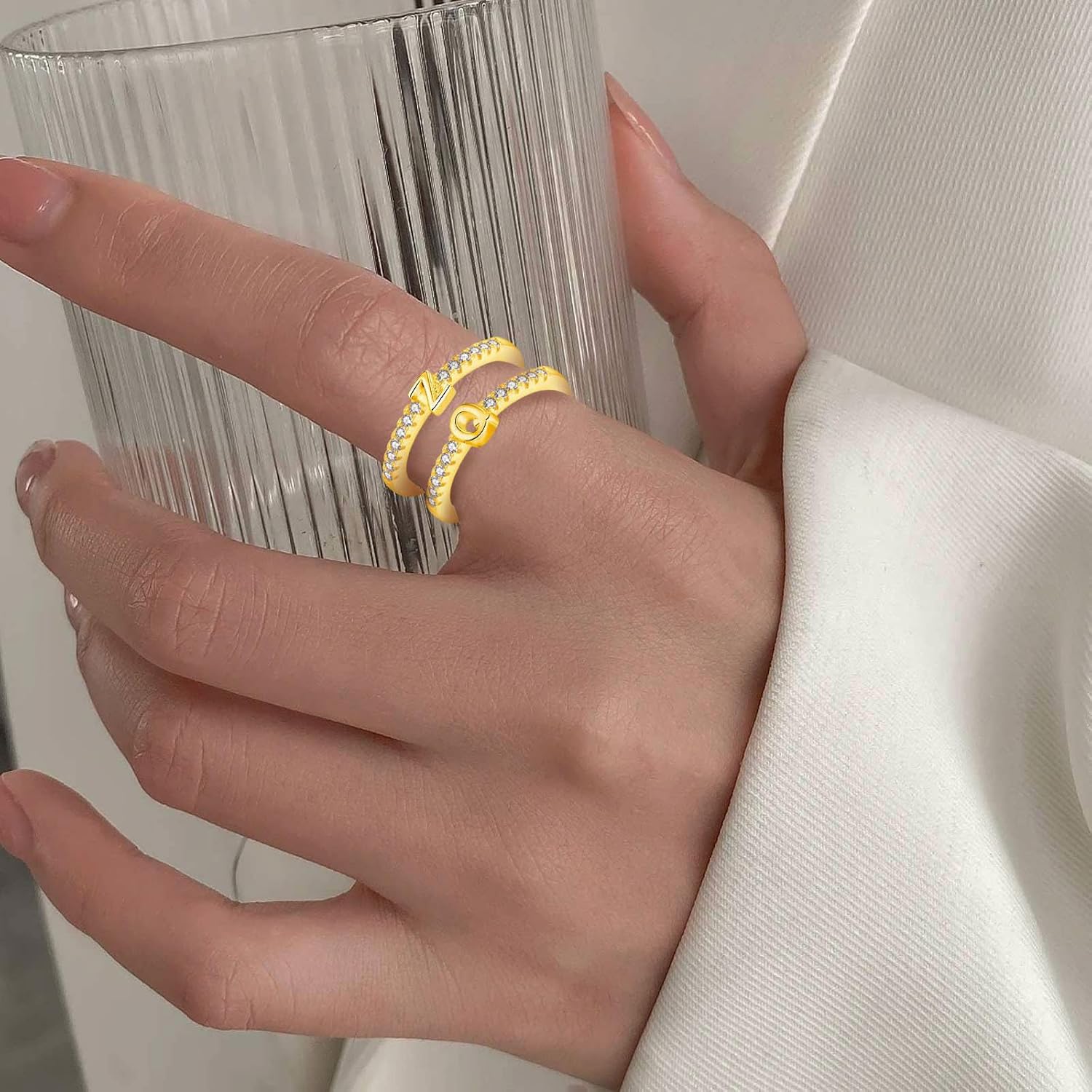 INFUSEU Gold Initial Rings with Letter Q Jewelry for Women Teen Sterling Silver 925 Stacking Alphabet Monogram Stackable Stacks Adjustable Size 7 6 8 Gift Her Birthday - Image 5