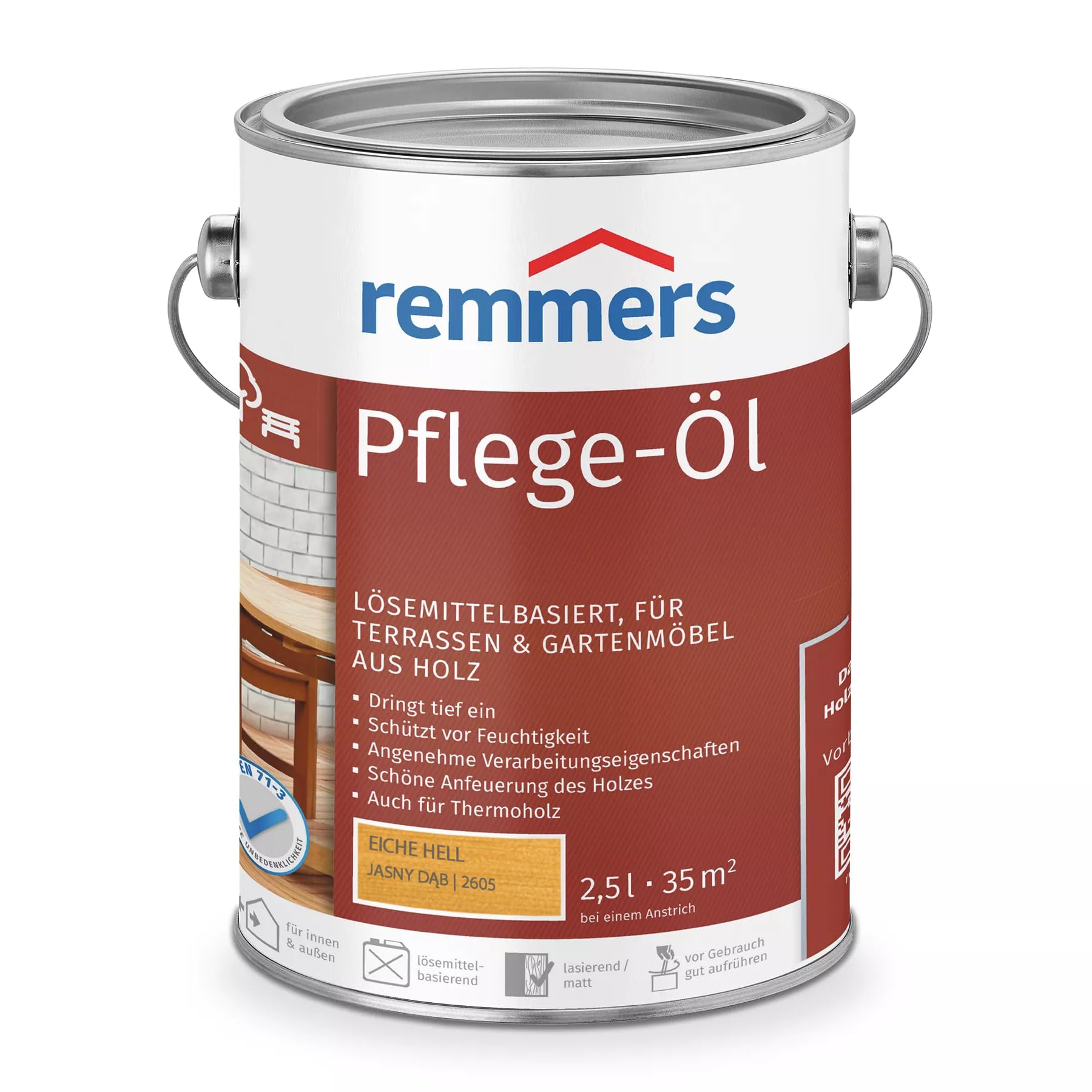 Remmers Pflege-Öl Aceite para Terrazas y Muebles de Jardín Solvente Aceite Decorativo para Terrazas y Muebles de Jardín Madera 2,5 L Roble Claro | 2605
