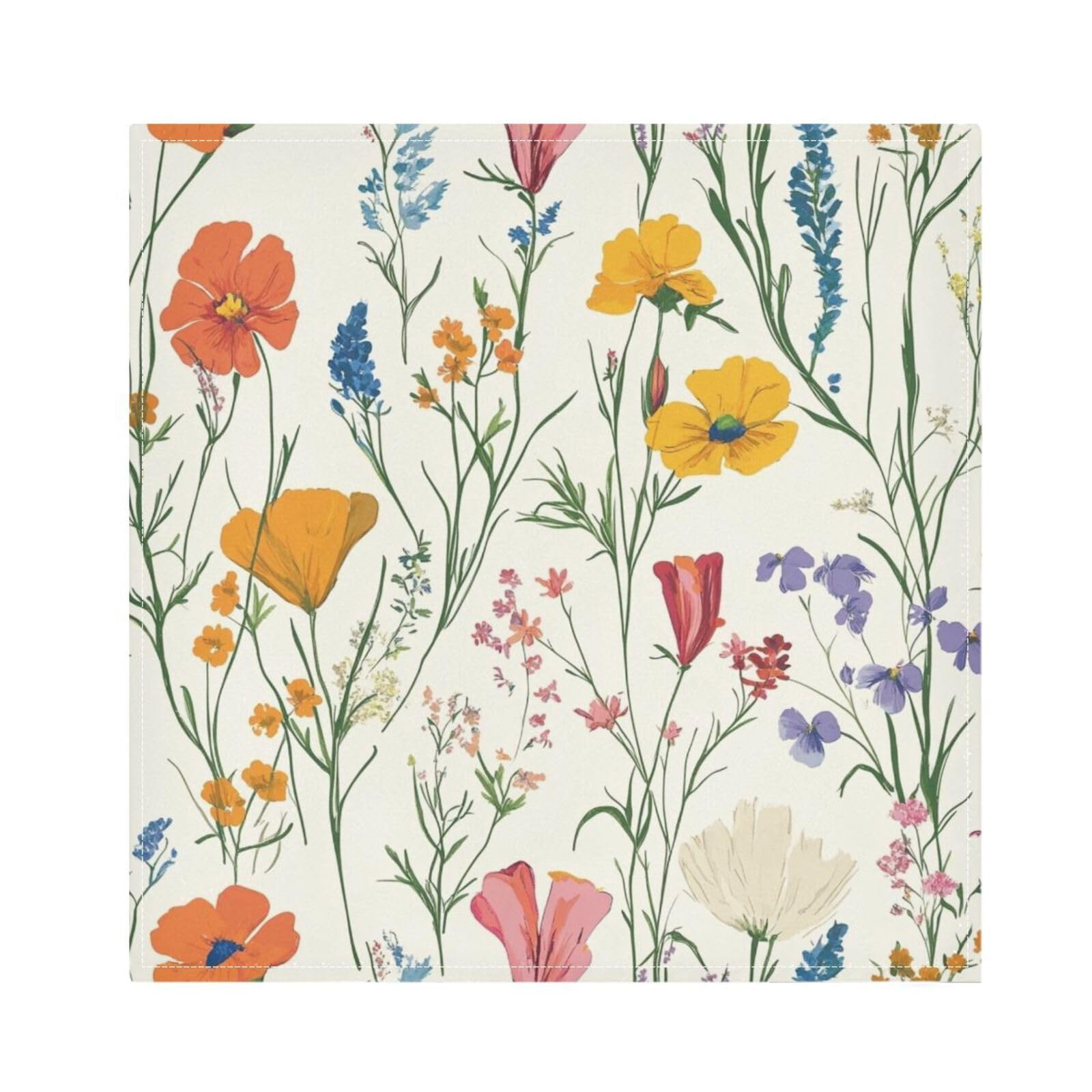 Ttgoth Wildflowers Cloth Napkin Set of 6 Washable & Reusable Dinner Napkins for Dining Table, Banquets, Wedding, Party, 50x50 cm