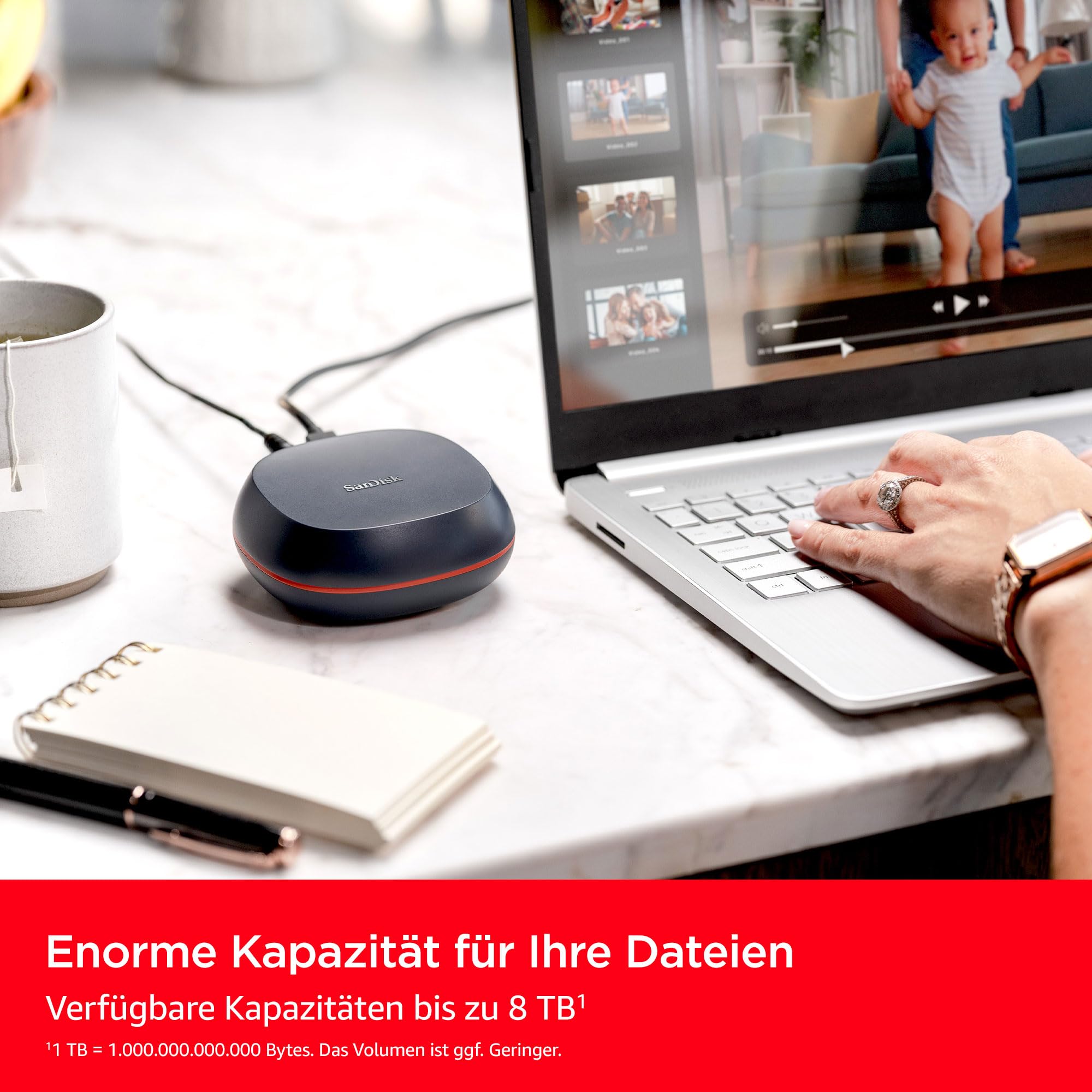 SanDisk Desk Drive SSD 8 TB (kompatibel mit Windows-Computer oder Macs, Desktop-Datensicherung, SSD-Geschwindigkeit, Lesegeschwindigkeiten bis zu 1.000 MB/s, exFAT formatiert, automatische Backups)