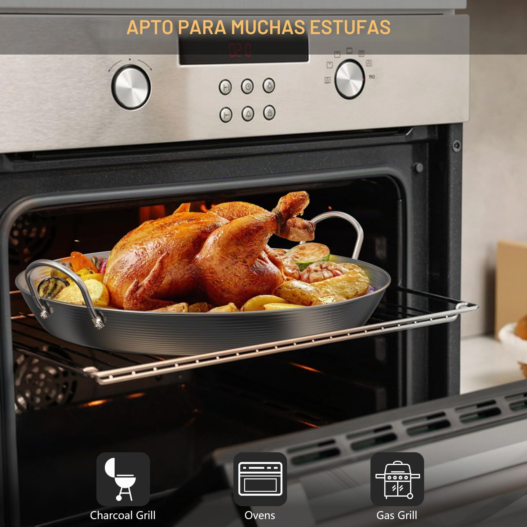 onlyfire Planchas para Barbacoa con Asas, Sartén para Paella, Plancha Redonda de 45cm, Sartén para Barbacoa de Gas para Todo Tipo de Cocinas, Barbacoa de Carbón y Horno