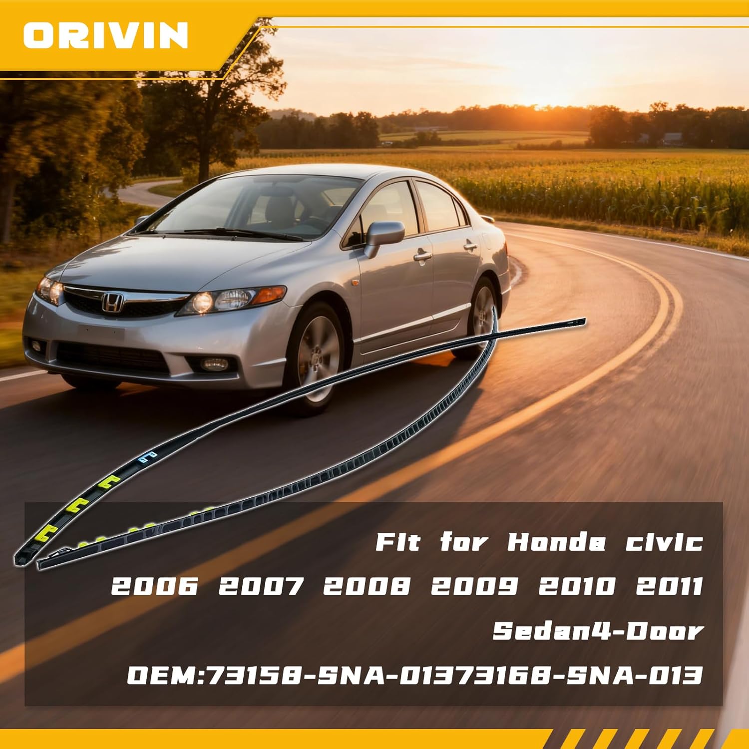 Left & Right Molding Drip Side Set Compatible with Honda Civic 2006-2011 Windshield Roof Molding Trim Set Pair 73168-SNA-013,73158-SNA-013