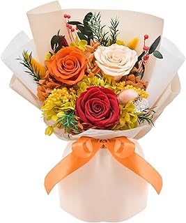 Gnifot Preserved Flowers Bouquet, Flowers for Delivery,Handmade Orange R...
