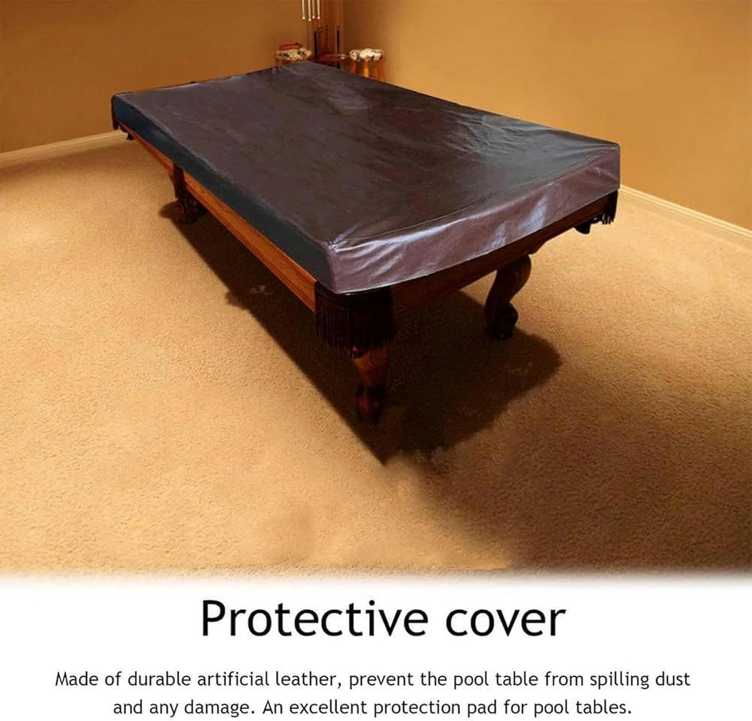 Leather Pool Table Cover, Heavy Duty Leatherette Billiard Pool Table Cover, Waterproof Pool Table Cover for Most 7/8FT Pool Tables,7FT