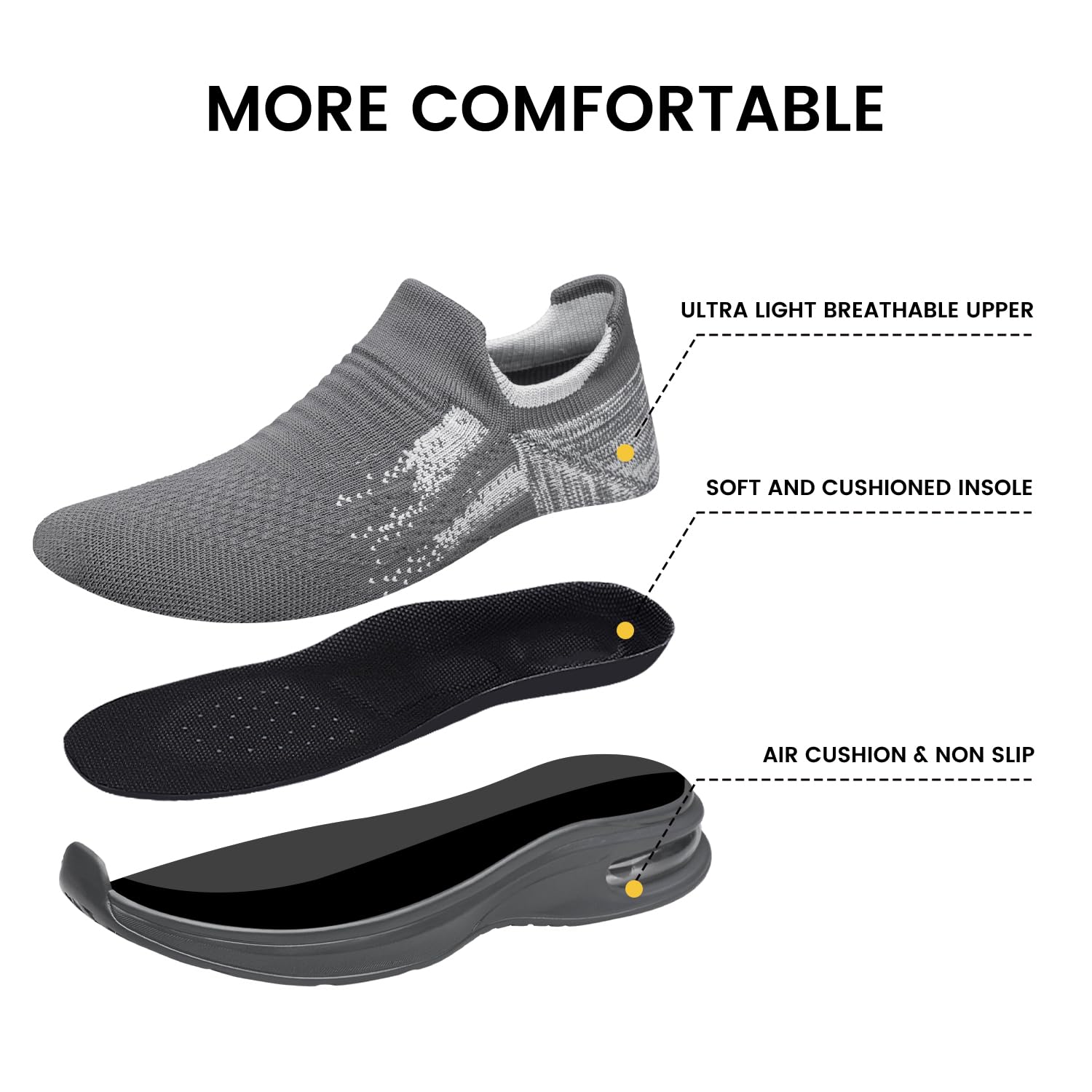 YHOON Mens Walking Trainers Slip on Lightweight Running Shoes Workout Athletic Tennis Shoes Gym Sneakers