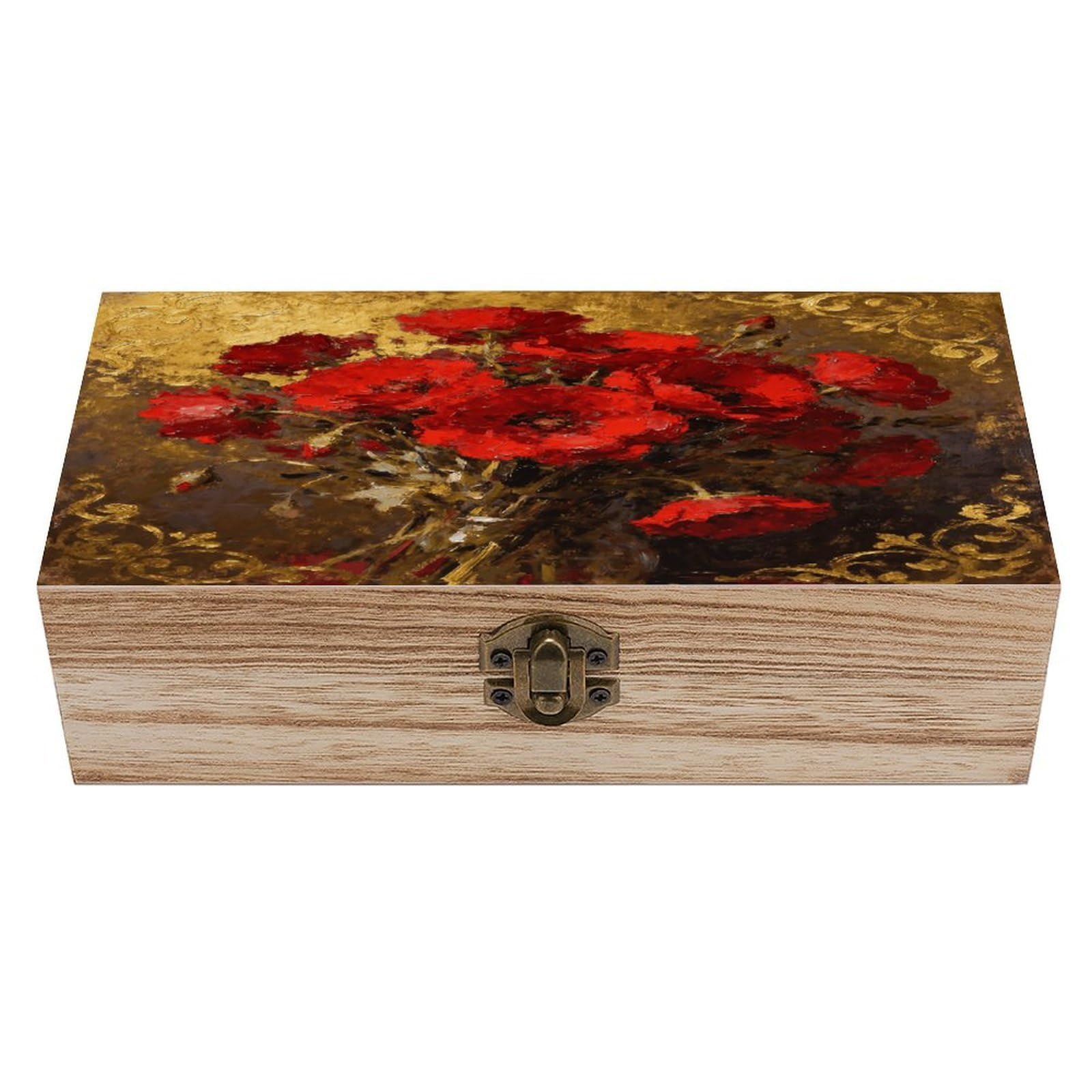 VstaDank Poppy Flame Wooden Storage Box with Hinged Lid Natural Wooden Box Beautifully Keepsake Boxes Vintage Wood Boxes Jewelry Organizer Trinket Storage Chest Unique Gift