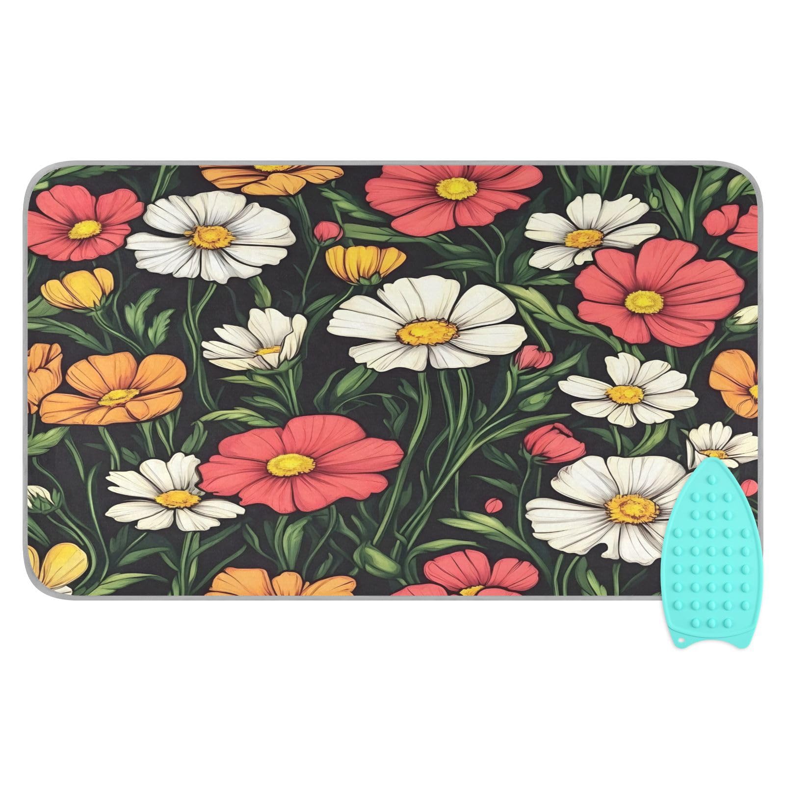 Bulletgxll Summer Flowers Ironing Mat Portable Travel Ironing Pad Heat Resistant Ironing Blanket for Washer, Dryer, Table Top, Countertop, Ironing Board (27.6 x 47.2 Inches)