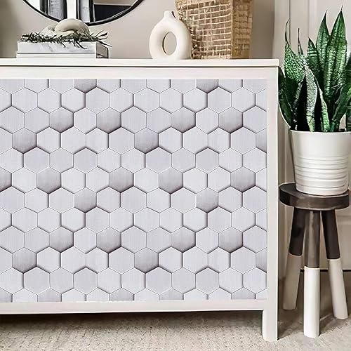 Miniatura 2 de Yun-aeon Papel tapiz de patrones geométricos con efectos visuales 3D, 17.7 x 300 pulgadas, papel tapiz hexagonal para despegar y pegar, papel tapiz