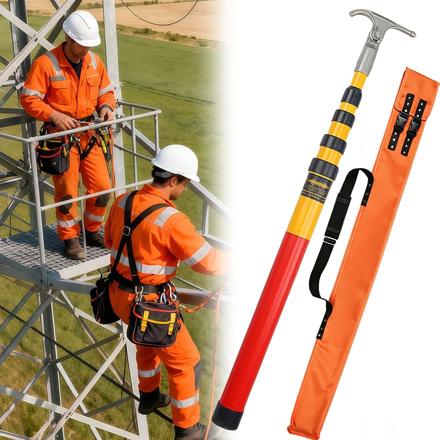 Telescopic Hot Stick & Utility Hook, Portable Commercial Retractable Hot Stick with Adjustable Hook, Safety & Defense Tool for Electricians, Linemen, Power Station & Factory Maintenance 7m/23ft