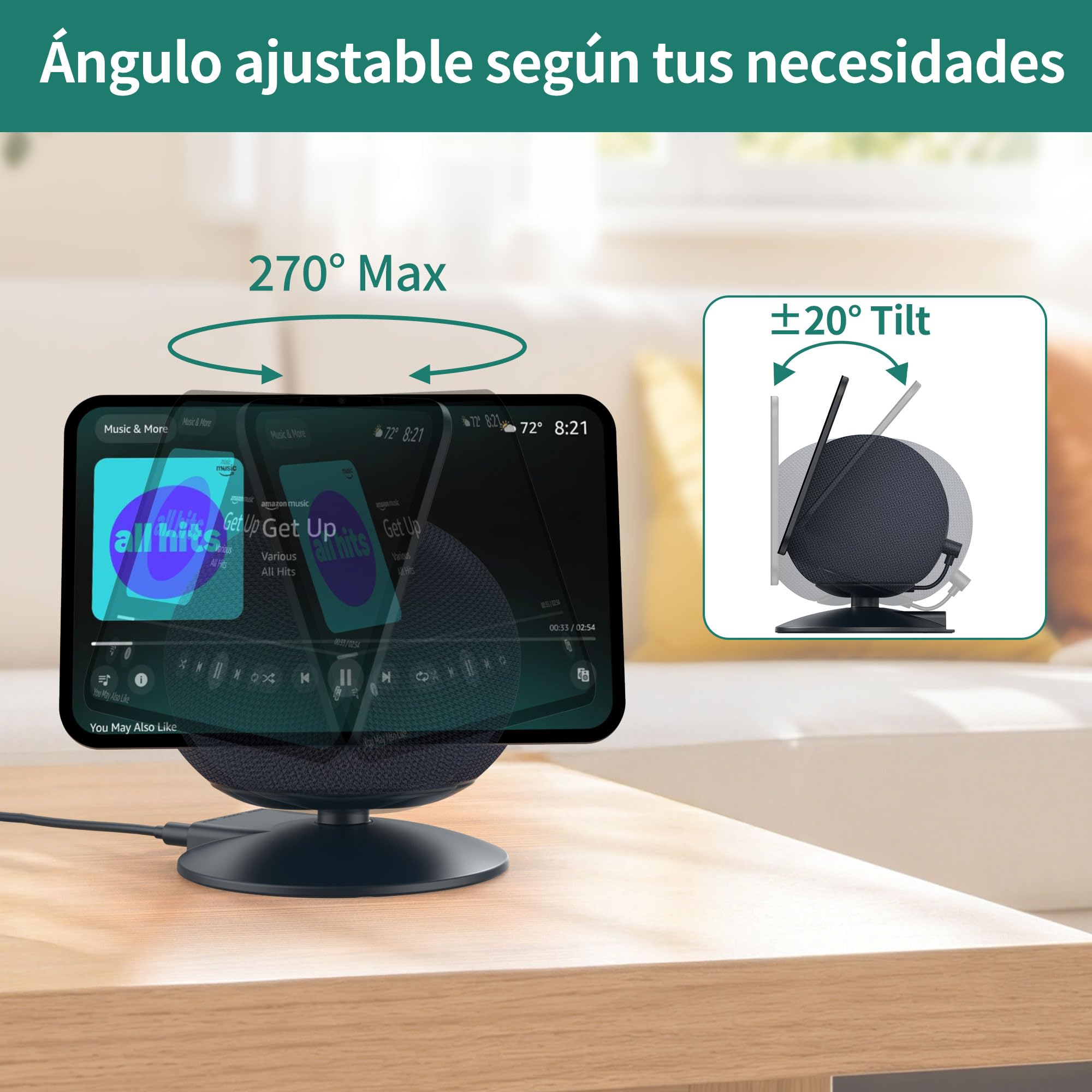 Soporte HomeMount para show 11, soporte de carga magnético ajustable con puertos USB-C y USB-A, base giratoria de 270°, compatible con show 11 y 2025 Show 8, para teléfonos y auriculares