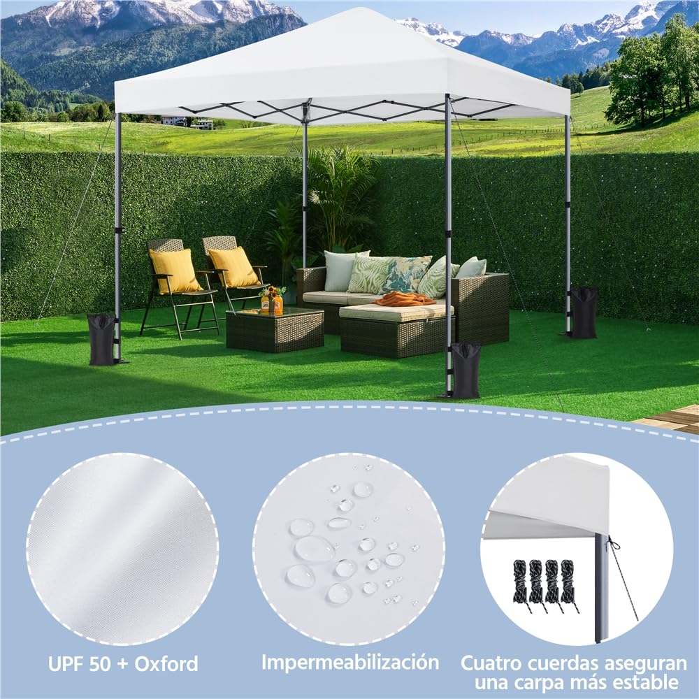 Yaheetech Carpa Plegable 3x3m Cenador Plegable para Exterior Pérgola Cuadrada con Diseño Pop-Up Altura Ajustable para Camp Playa Jardín Terraza Blanco