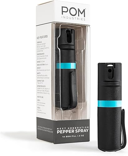 POM - Gas pimienta con clip para bolsillo superior, aerosol con OC de máxima potencia para autodefensa, diseño táctico compacto y seguro, 25ráfagas,