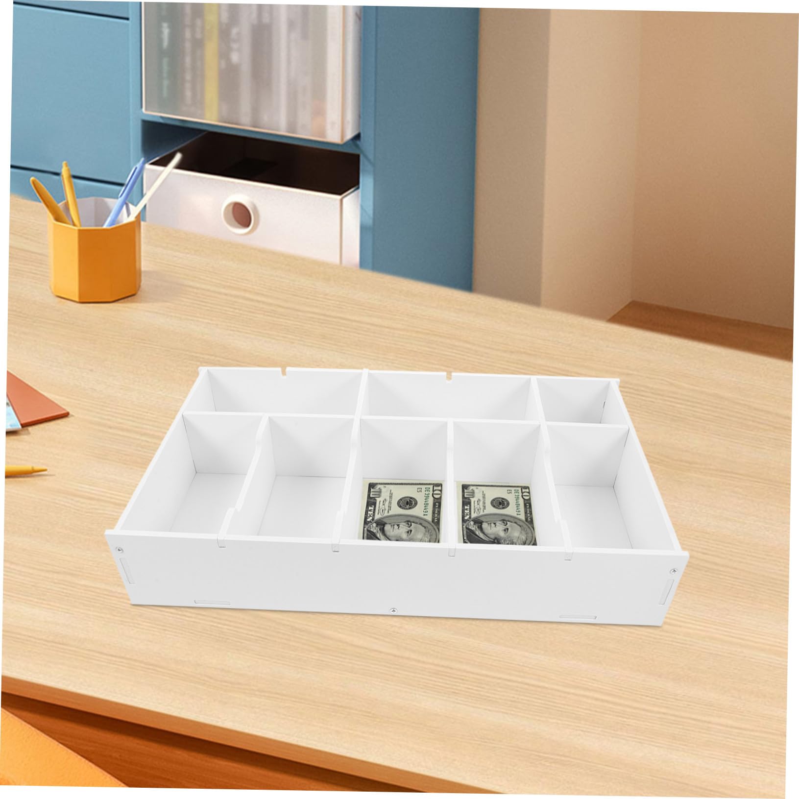 Caja De Almacenamiento Para Cajón Inserto De Organizador Con Divisores Para Monedas Bandeja Para Billetes y Sobres Para Mostrador De Dinero y Clasificación De Presupuesto