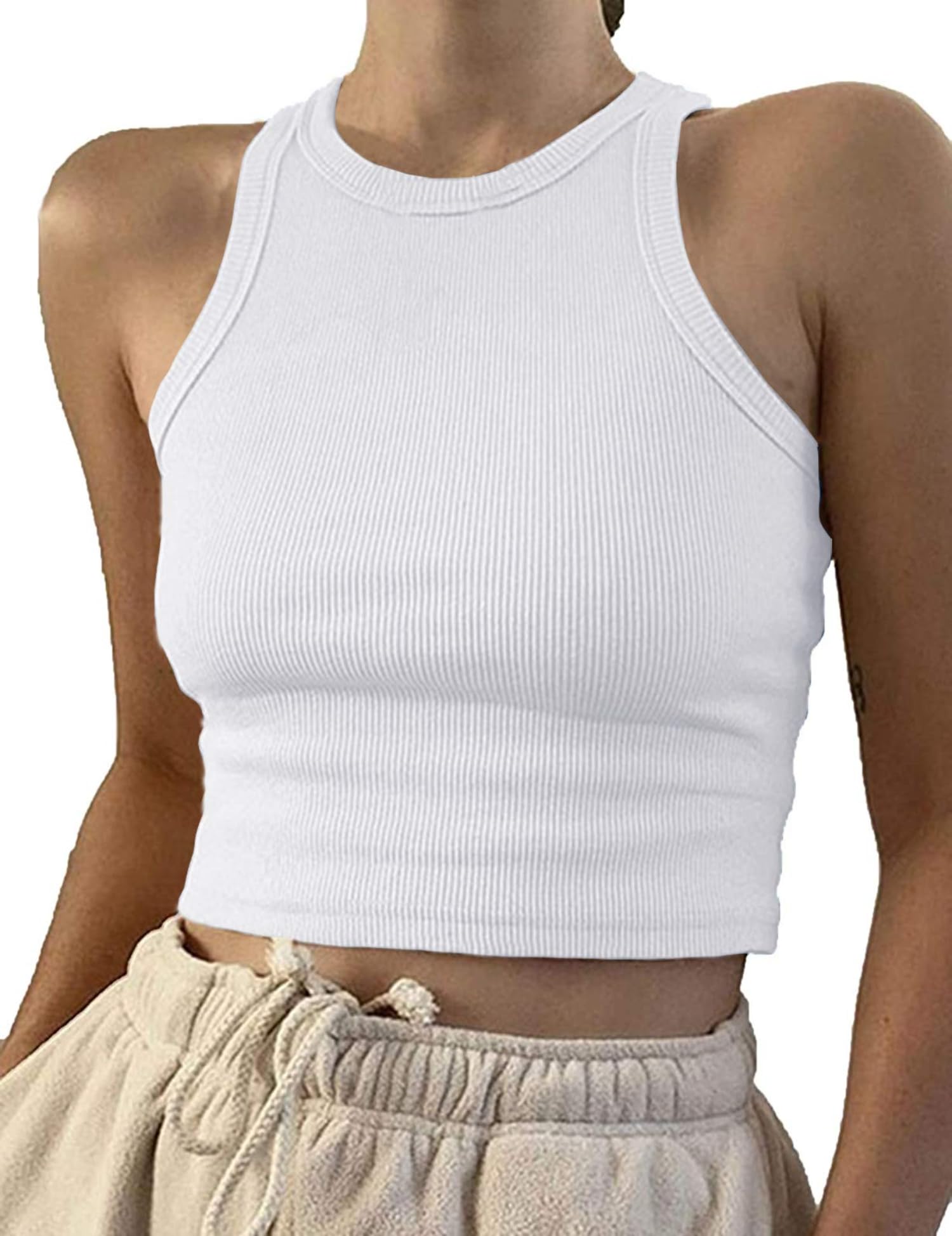 95 Cotton Crop Ribbed Racerback Tank Tops for Women Casual Summer Basic Cropped Tank Top Y2k Tops